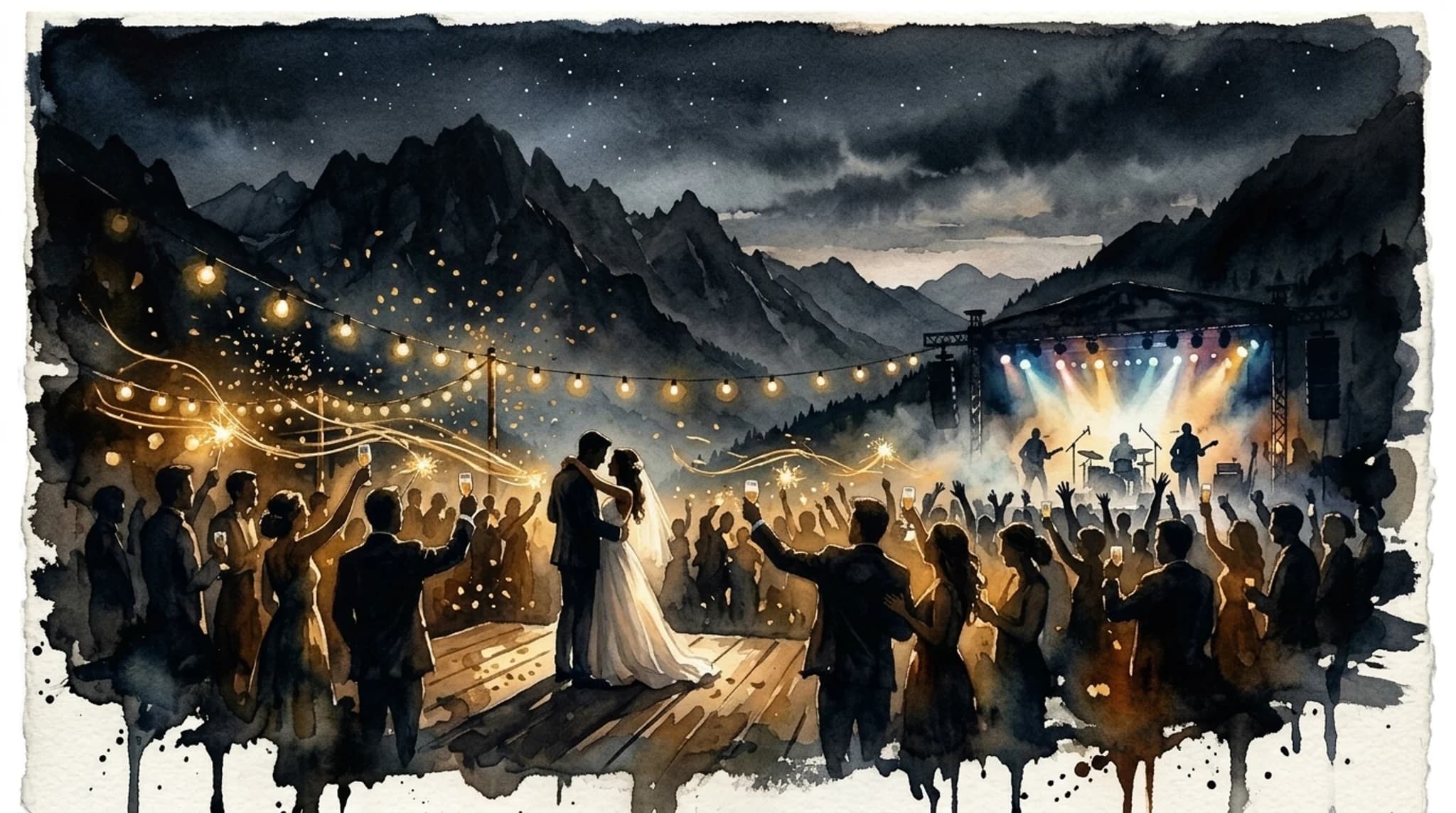Watercolor Luxury Wedding & Live Concert Celebration Painting